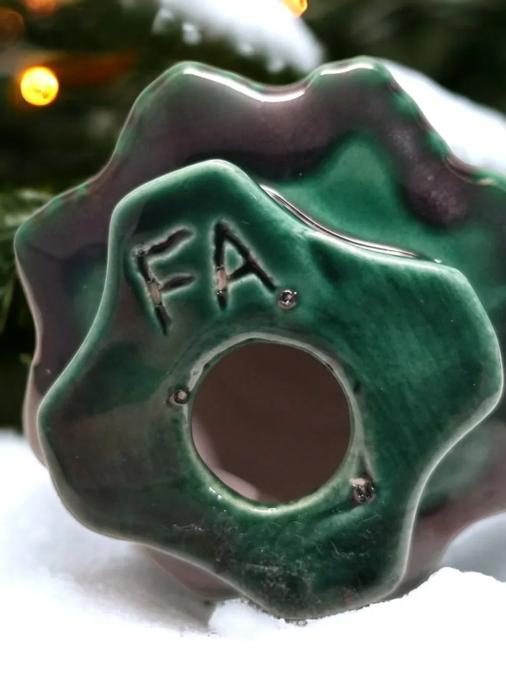 Mini Green Ceramic Christmas Tree Handcrafted Signed Studio Pottery Decor